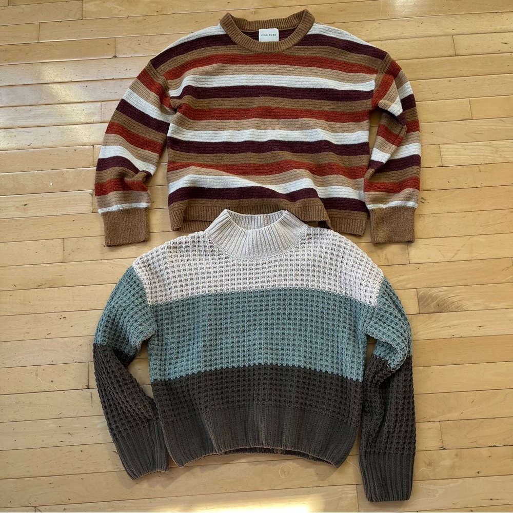 Pink Rose Lot of 2 Multicolor Striped Cropped Sweater Women’s Size Medium